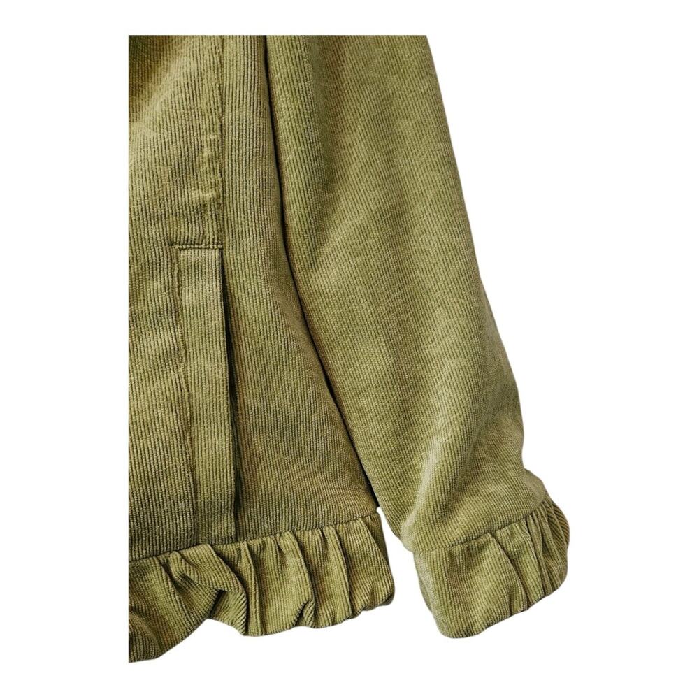Chicos Womens Size M/8 Corduory Jacket Chartreuse Green Ruffle Neck Full Zip - Picture 4 of 8
